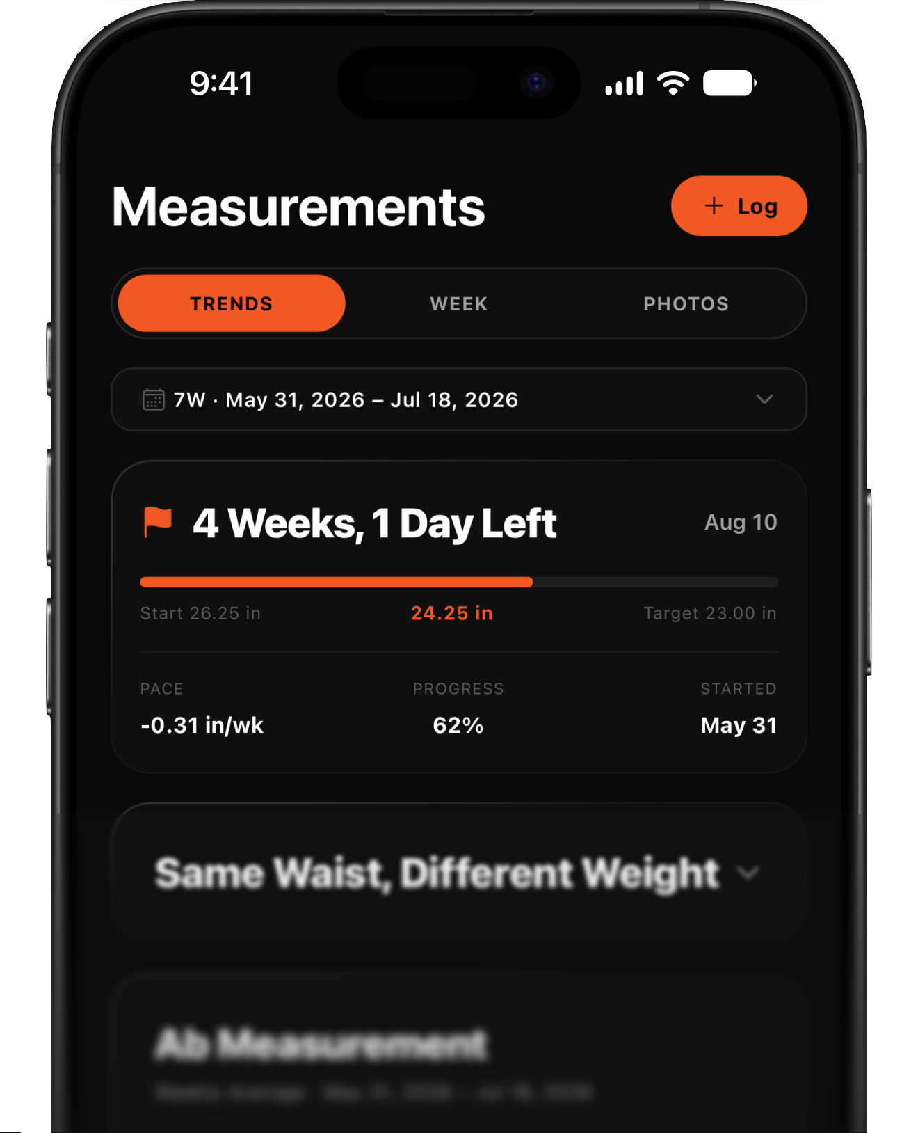 Body goal card projecting weeks to a target weight