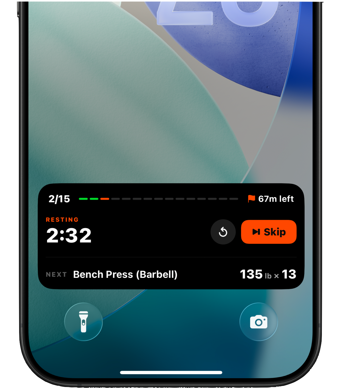 Taper Live Activity showing a rest timer on the Lock Screen